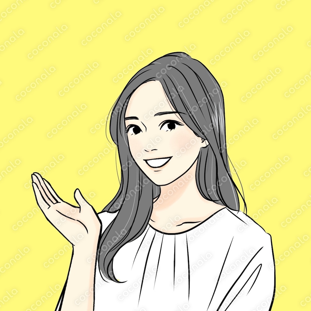 「こちら」手を添える女性