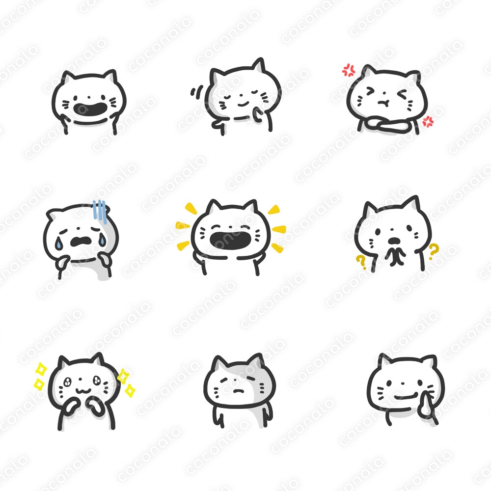 【ブログやアイコンに！】ネコ表情差分(９カット)イラストセット