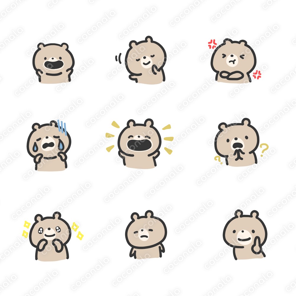 【ブログやアイコンに！】クマ表情差分(９カット)イラストセット