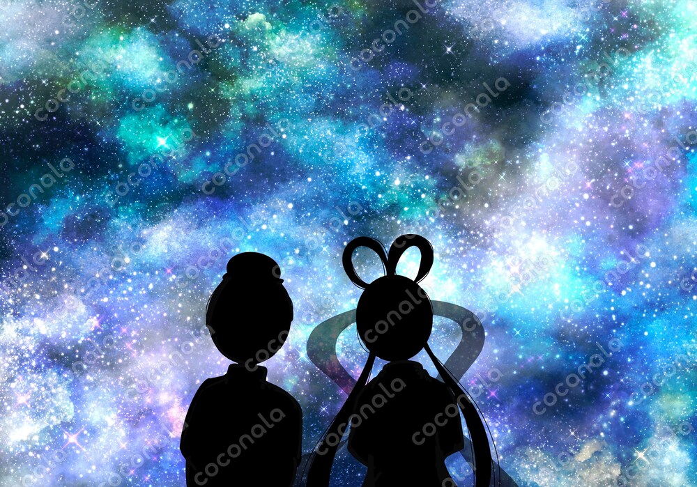 織姫と彦星と天の川が広がる星空