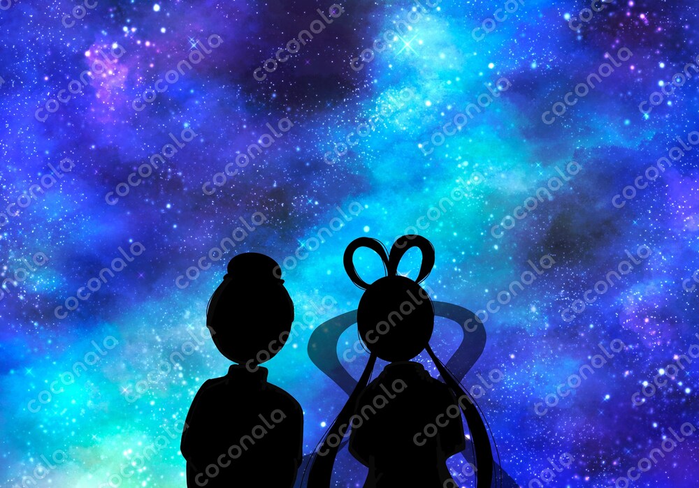 織姫と彦星と天の川が広がる星空