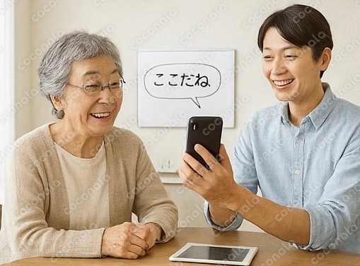 スマホを教えている素材写真①