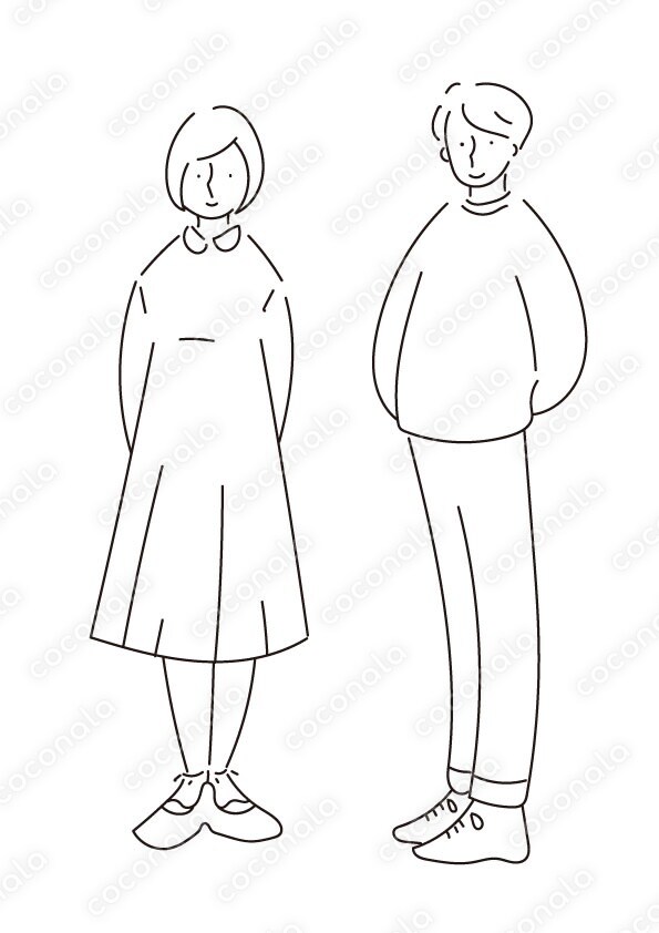 手書き風シンプル線画男女素材イラスト