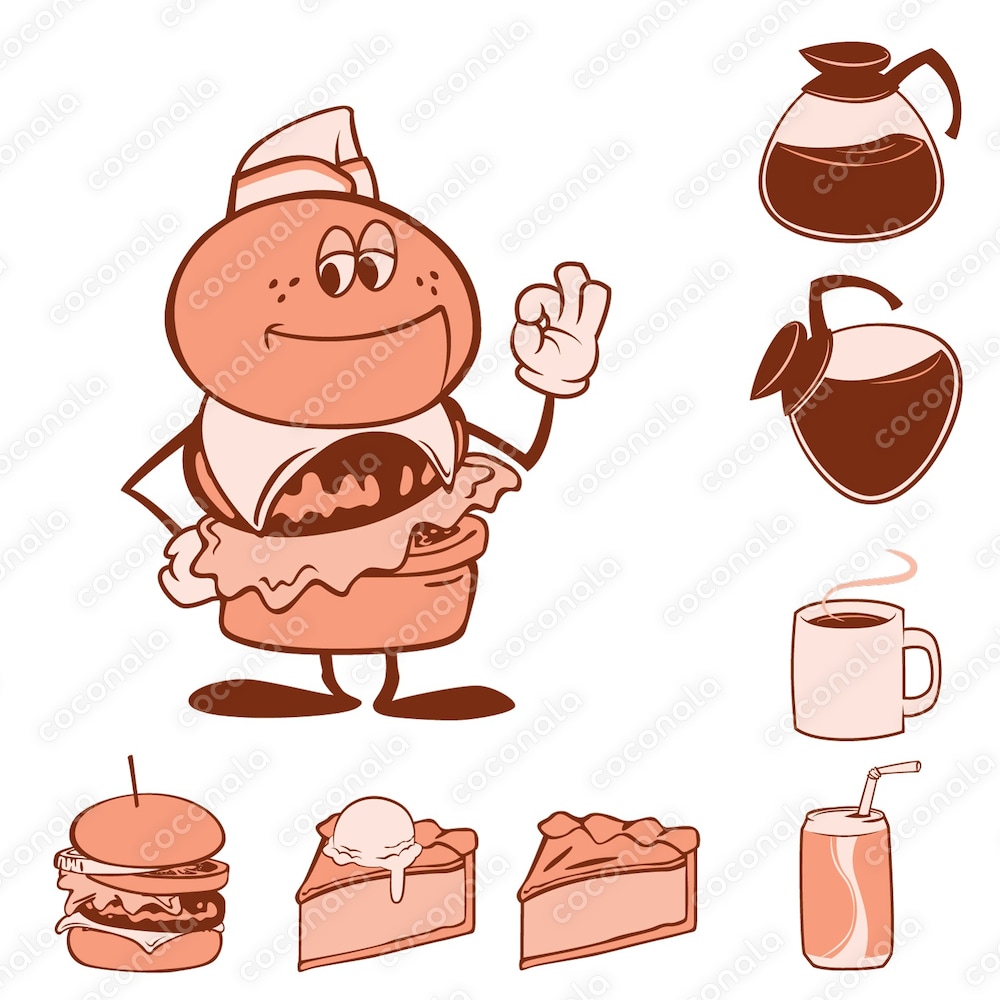 レトロカートゥーン調のハンバーガーのイラスト(少年)