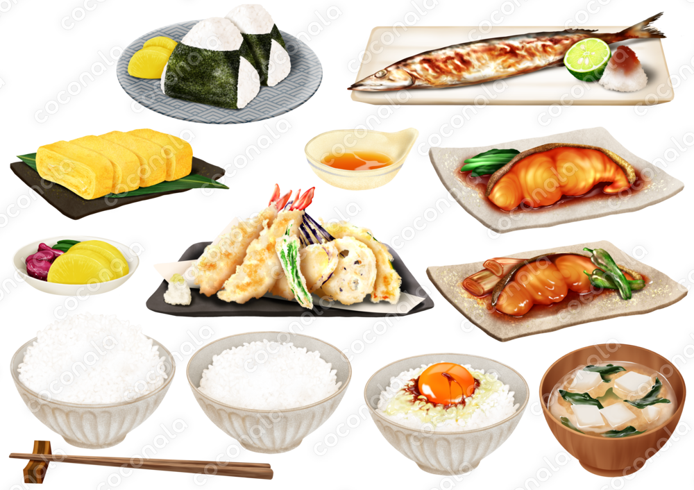 リアルタッチで美味しそう！和食いろいろ/背景透過PNG/商用利用可