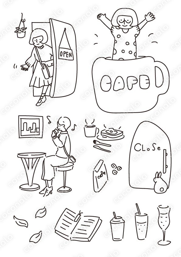 手書き風シンプル線画カフェ素材イラスト