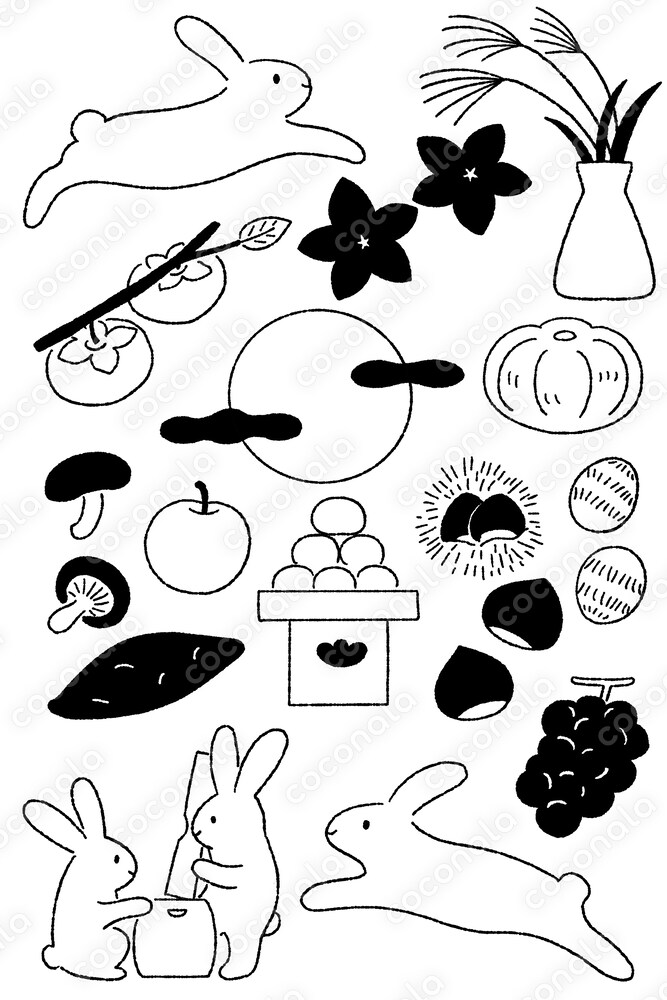 お月見モノクロイラスト