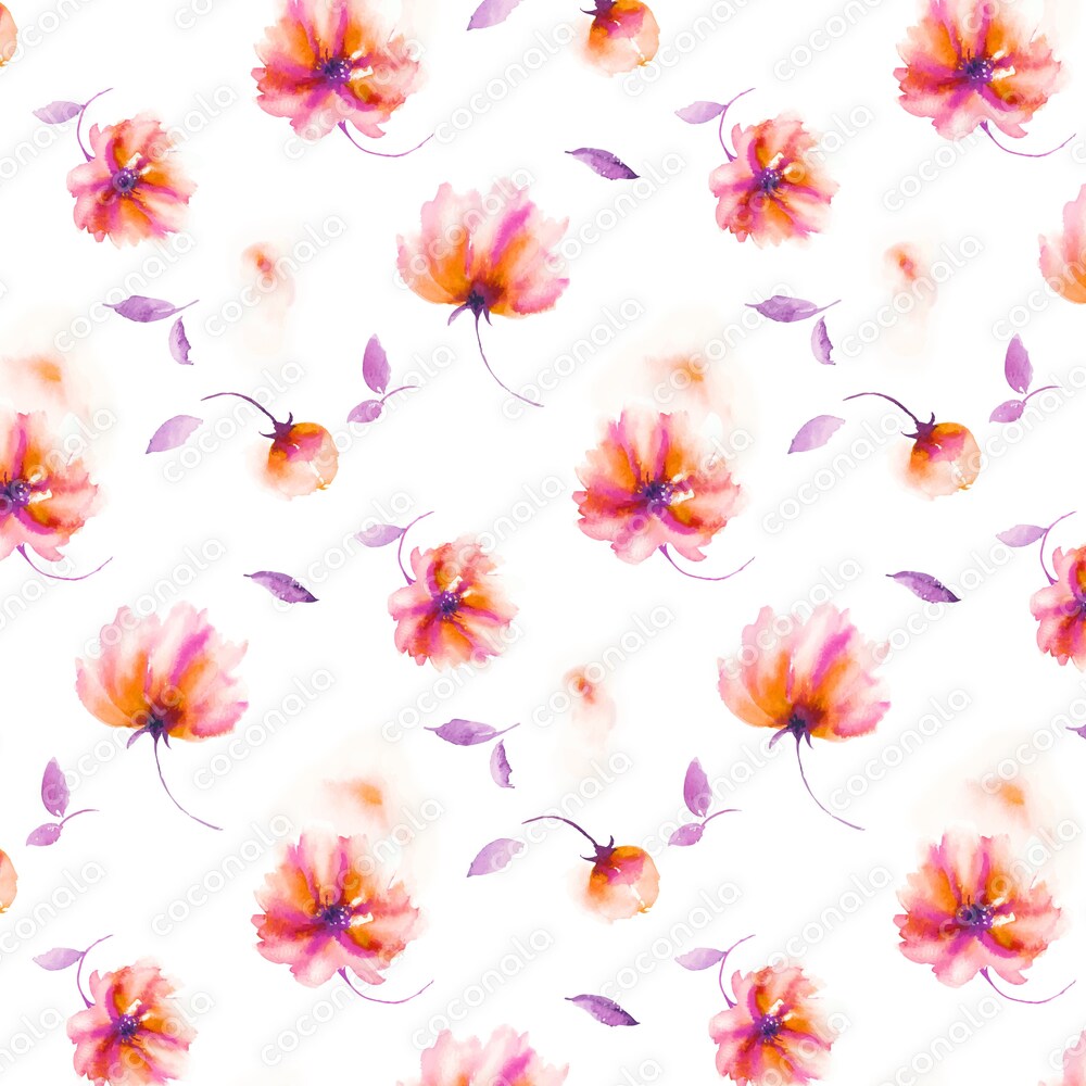 水彩の花柄パターン【パターンスウォッチ】オレンジ／illustrator　ベクター素材　AIデータ