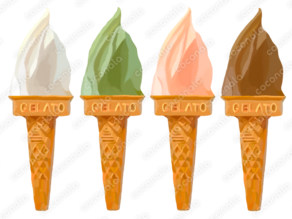 ジェラートアイス4種（バニラ、抹茶、いちご、チョコ）期間限定500円！8／31まで
