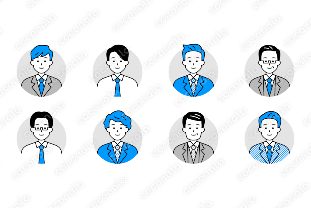 8人のスーツの男性のアイコンセット