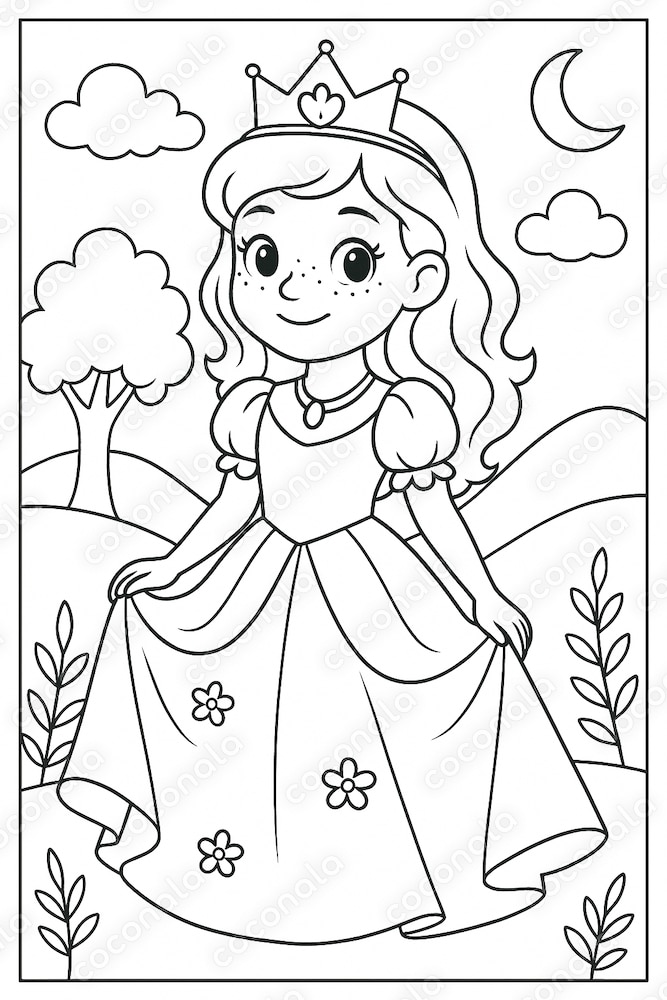 お花のお姫様（ぬりえ）