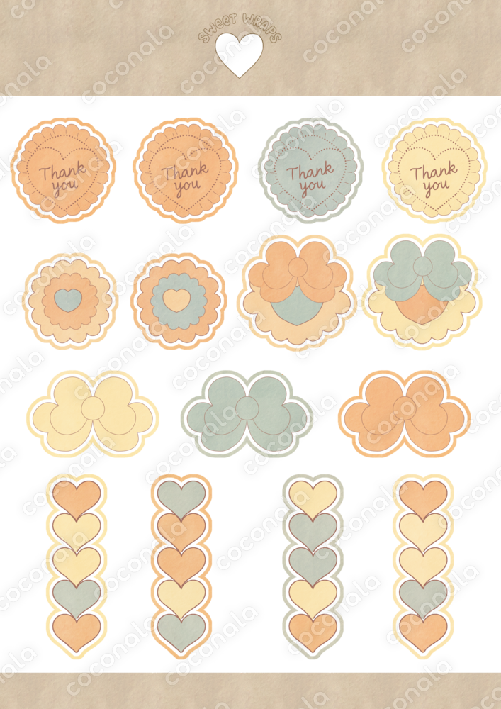 【商用利用OK/png/15個】ハートがいっぱいラッピングシール