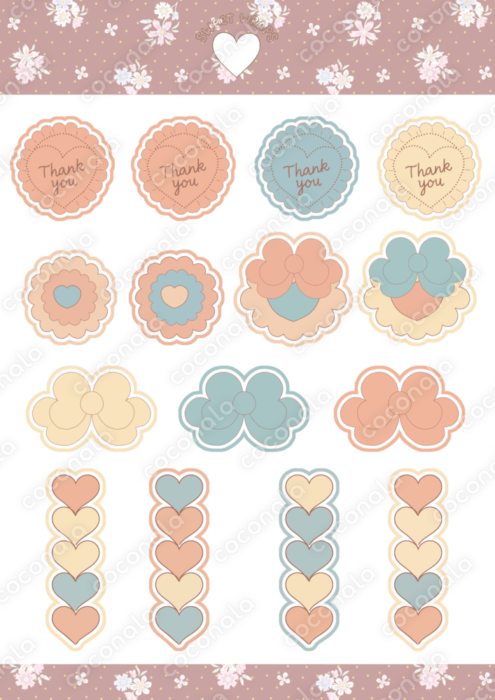 【商用利用OK/png/15個】ハートがいっぱいラッピングシール(加工無)