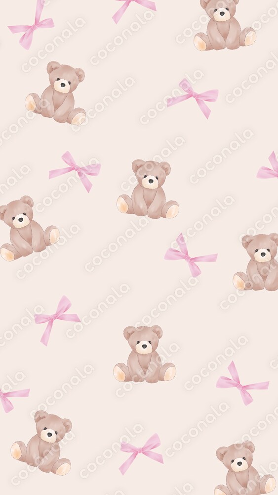 くまのぬいぐるみとリボンのふんわりイラスト素材