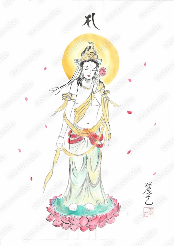 聖観音菩薩　墨彩画