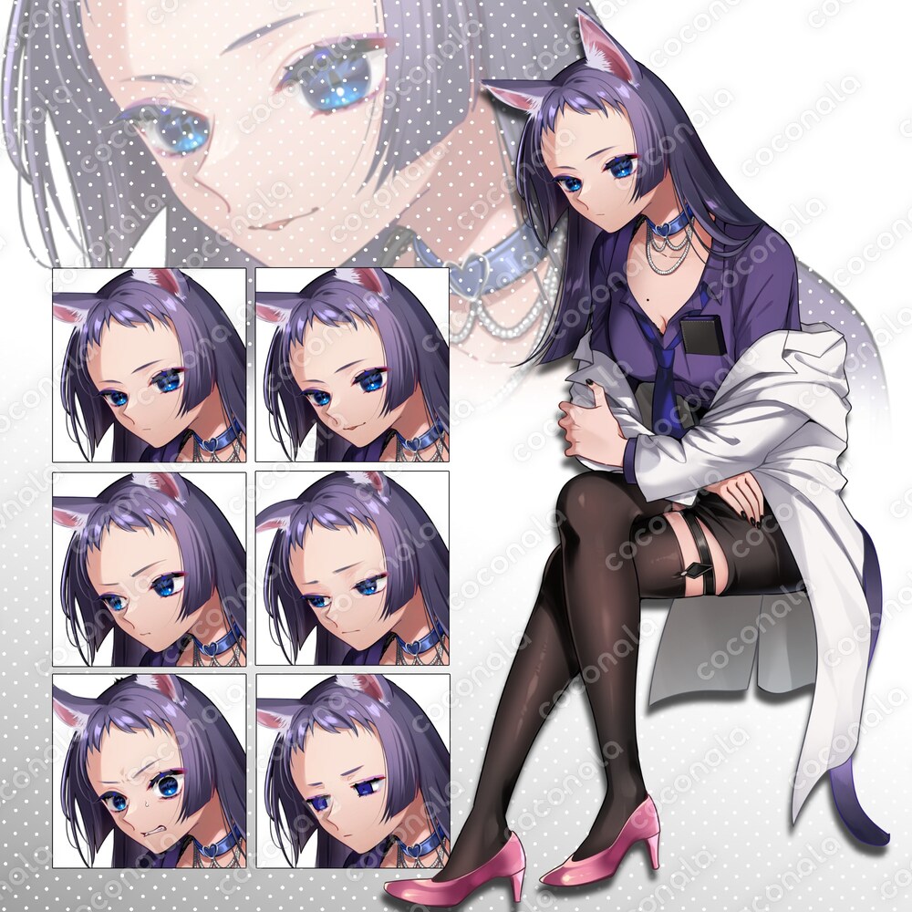 【表情6種】猫耳の白衣お姉さんの立ち絵