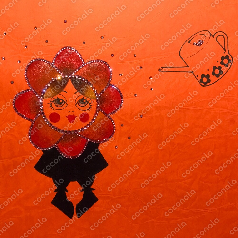 【プレゼントカードやスマホの壁紙などにも】”スワロフスキー”をあしらった手描きイラスト/花ちゃん