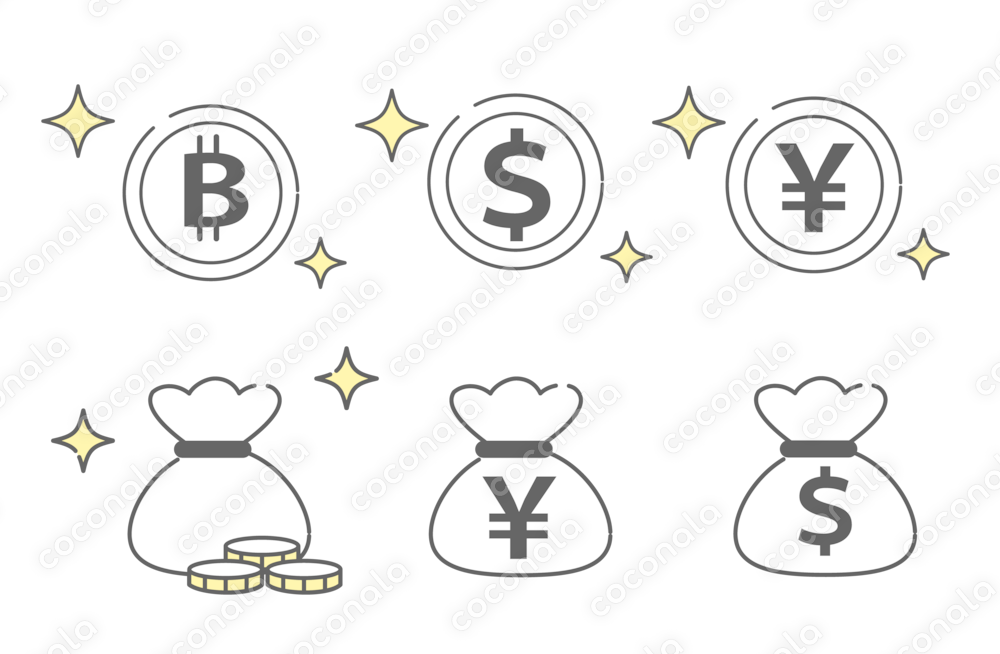 コインやお金袋のアイコンセット
