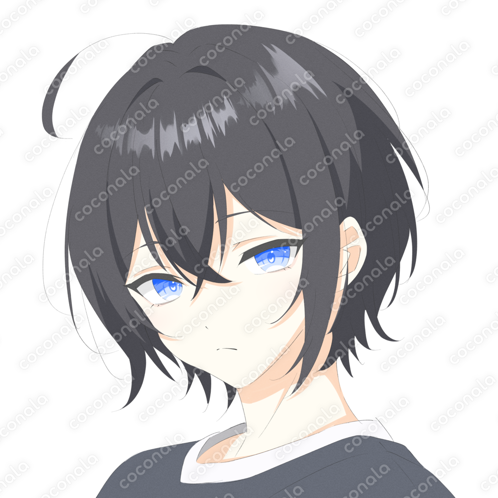 イラスト｜アイコン｜男の子｜黒髪｜青目｜背景透過｜PNG
