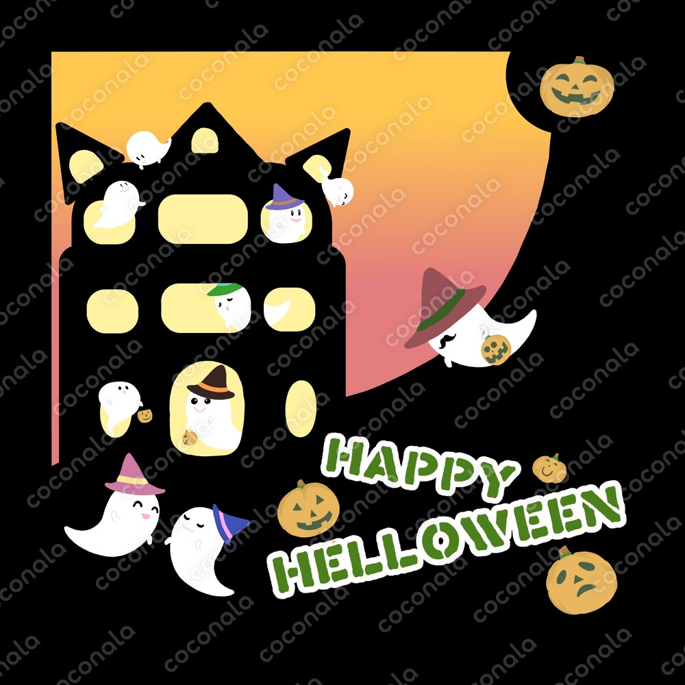 ハロウィンイラスト　おばけマンション