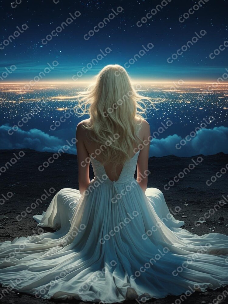 星空の地平線 - 幻想的な夜景と女性のシルエット