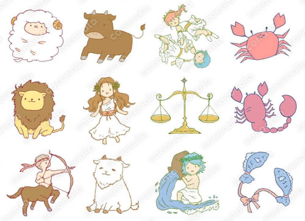 【背景白】12星座イラストセット