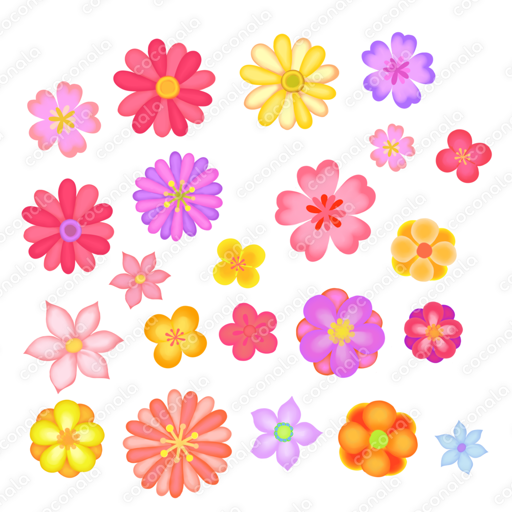花コレクション｜カラフルな手描き風フラワー素材セット