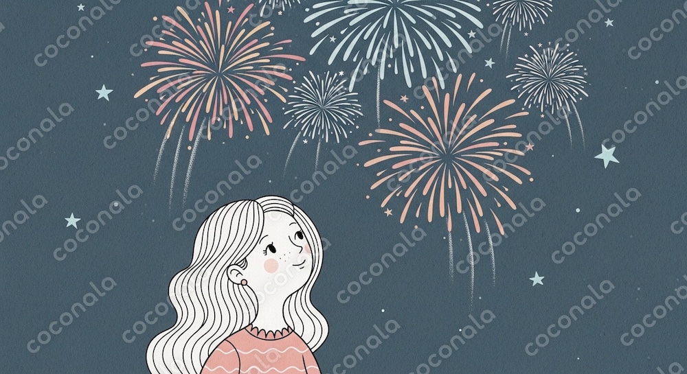 夏・花火を見る女性