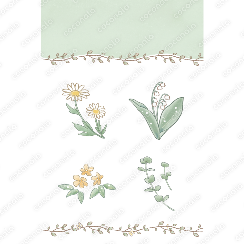 【SNS投稿に使える💐】フレーム&挿絵　6点セット〔パステルグリーン〕