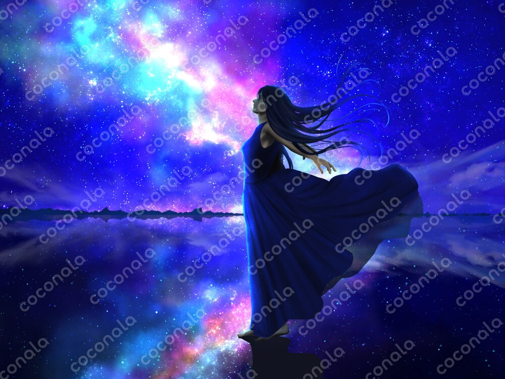 幻想的な風景と女性