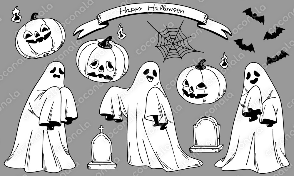 【ペン画】手描きイラストセット（ハロウィン）