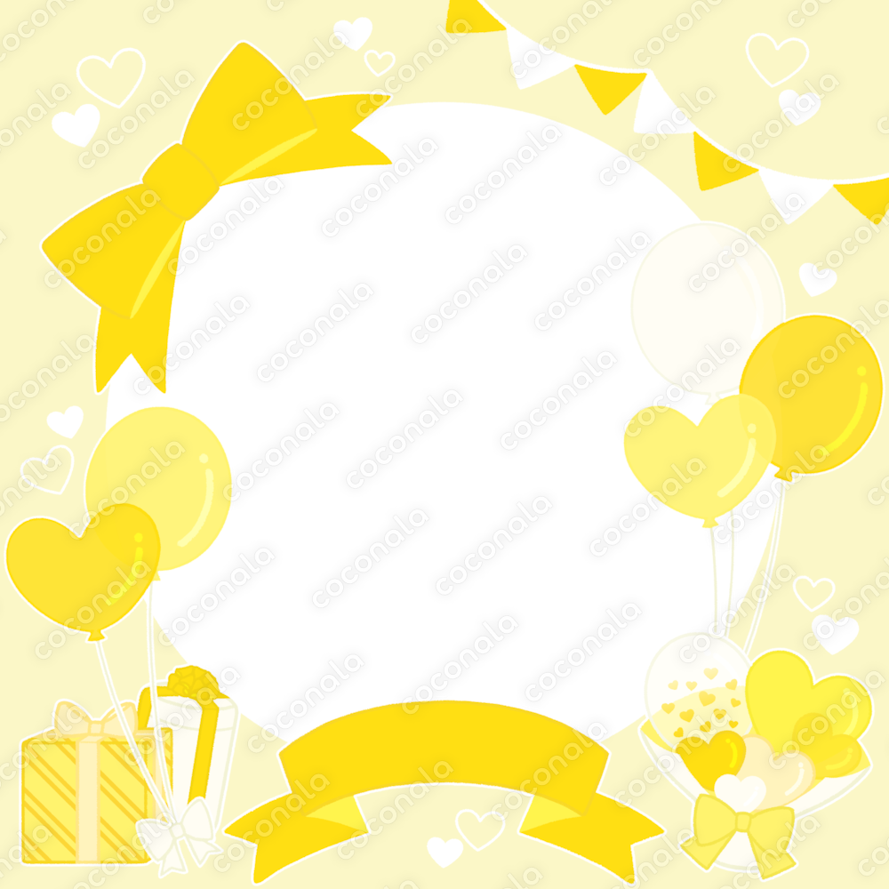 誕生日・記念日フレームイラスト【イエロー／ハート】