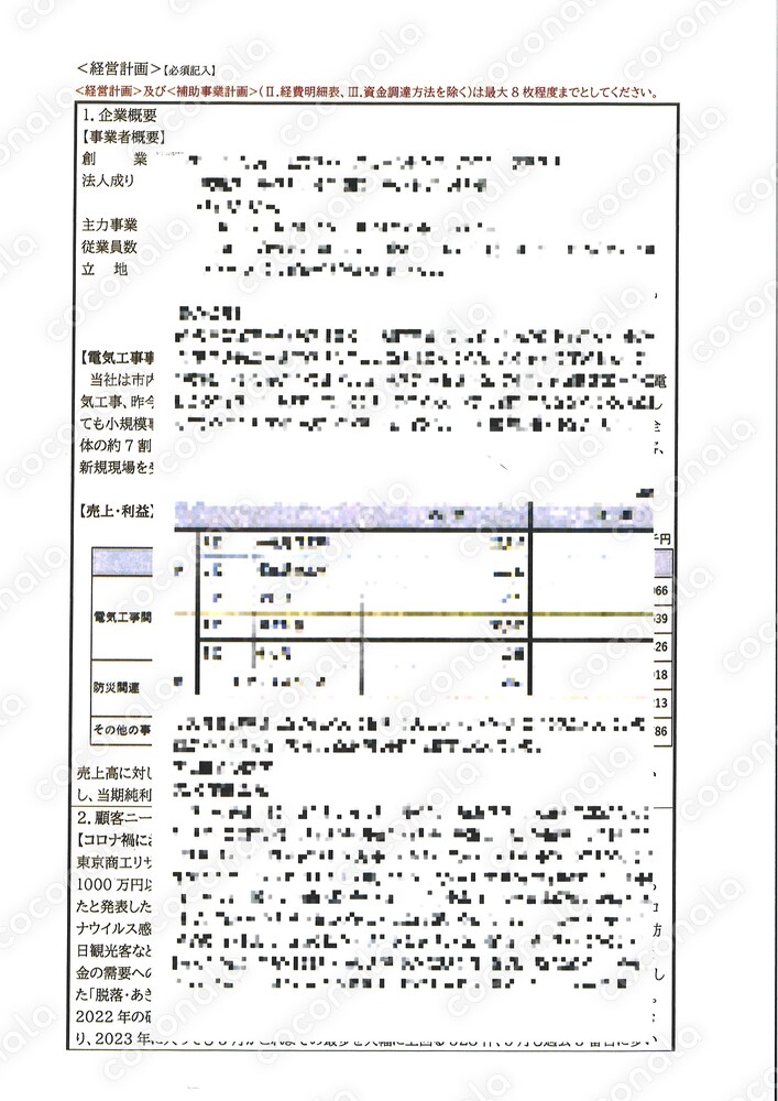 採択になった補助金の事業計画書－小規模事業者持続化補助金－下請脱却を狙う建設業_電気設備業
