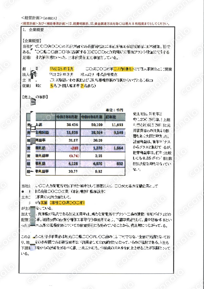 採択になった補助金の事業計画書－小規模事業者持続化補助金－建設業が鉄鋼業に進出