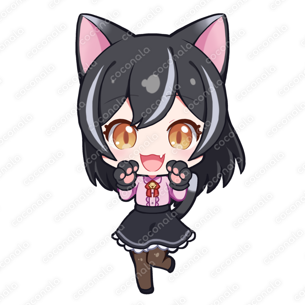黒猫の女の子イラスト（背景なし）