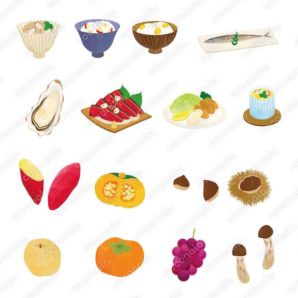 秋の味覚のセットイラスト