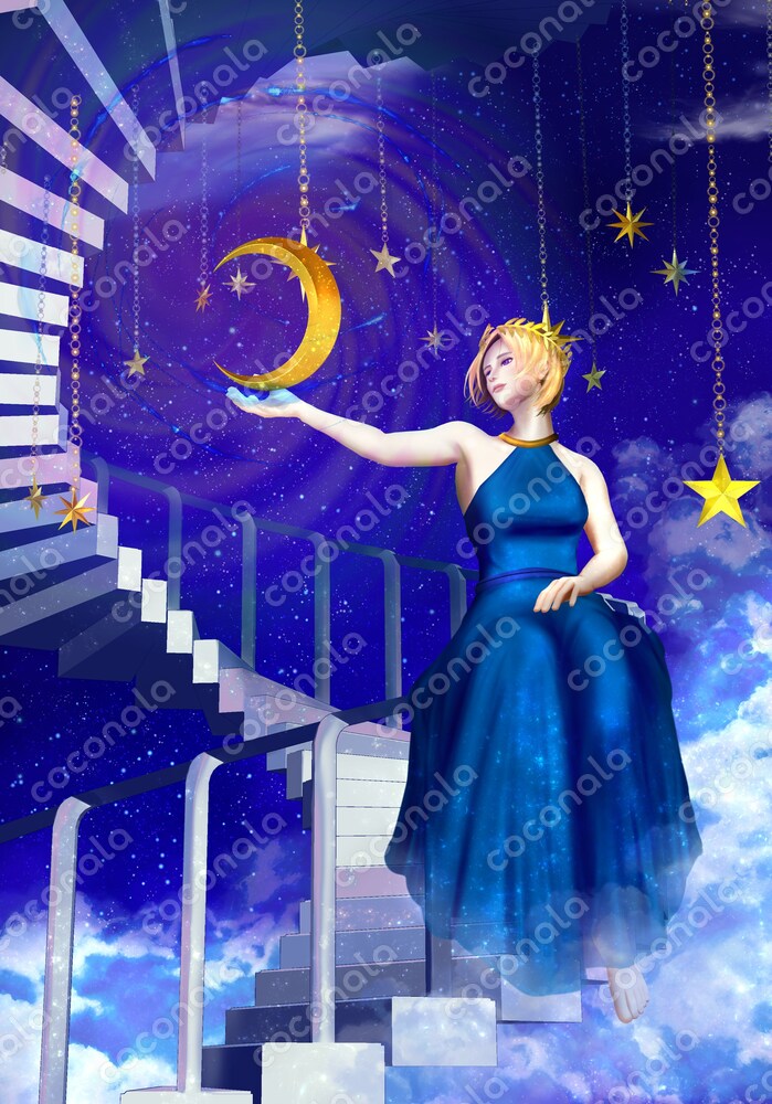 幻想的な背景と女性のイラスト