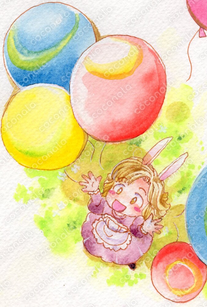 うさ耳娘と風船/ポストカードサイズ