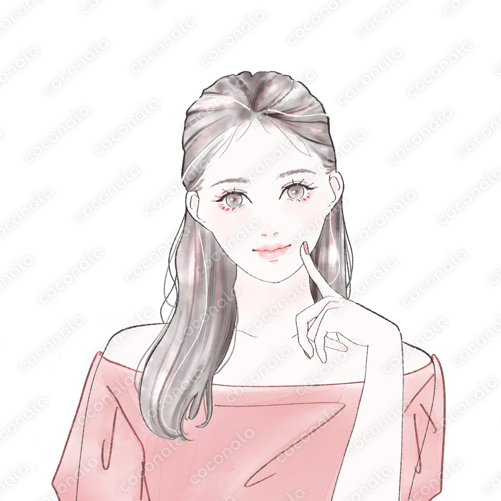 人差し指を頬に添える女性にイラスト