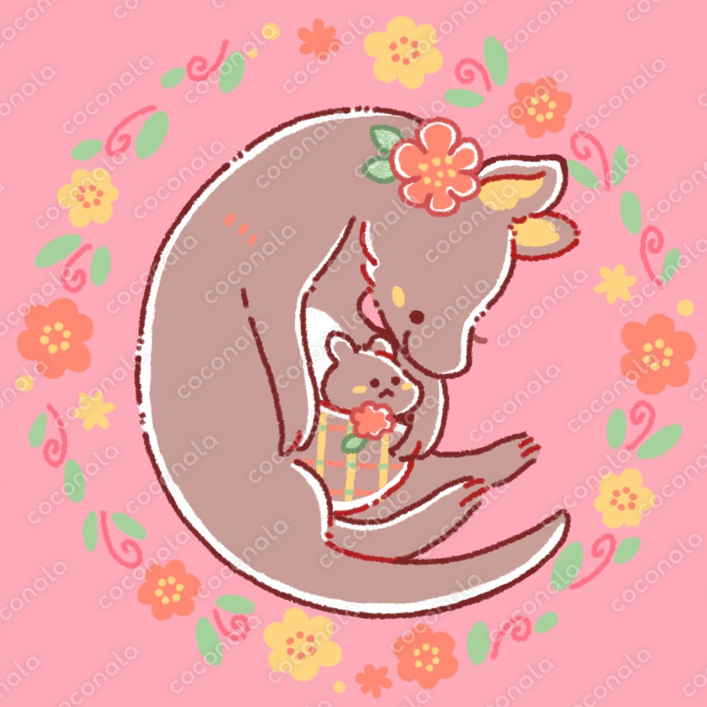 お花とカンガルー　ピンク