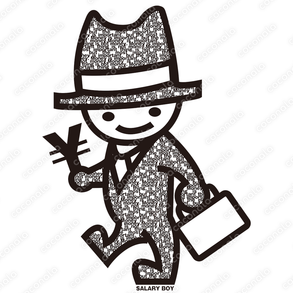 円（￥）マークとビジネスバッグを持っている、紳士みたいな不思議なキャラクター