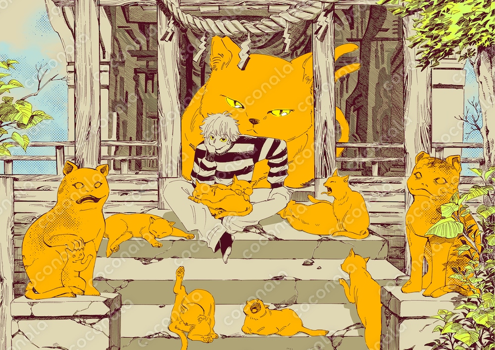 動画のサムネイル等に使える猫まみれのイラスト
