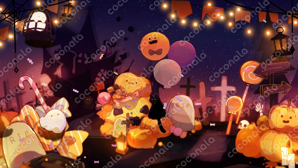 【動く配信背景】あめふるハロウィンパーティ