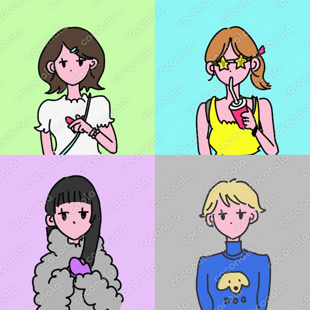 女の子のアイコンイラスト（4種類）