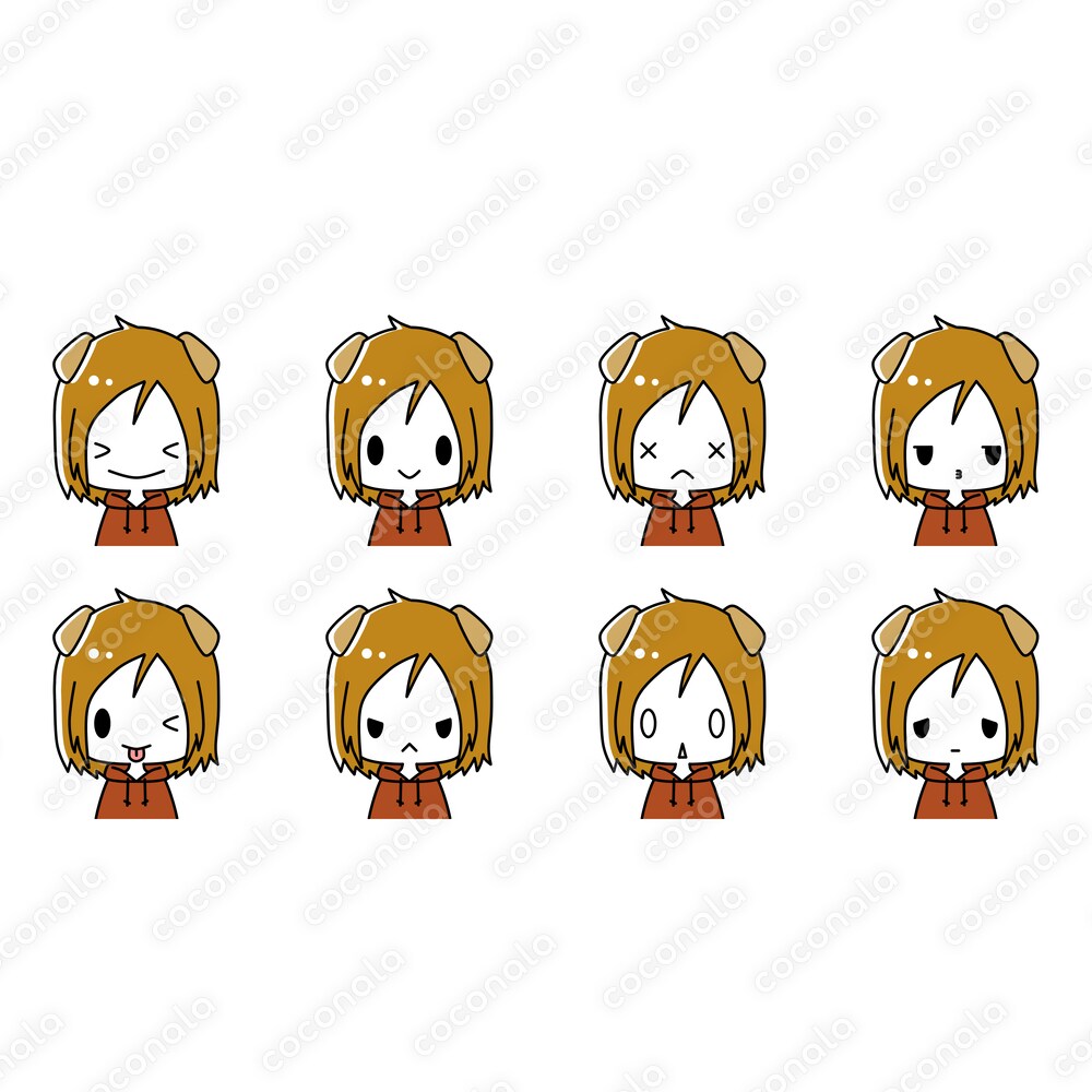 【SNSアイコン・挿絵】かわいい犬耳ミニキャラ、8表情セット