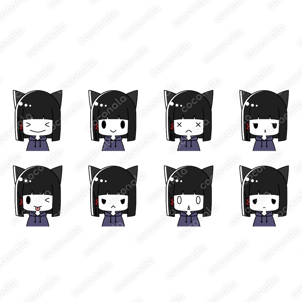 【SNSアイコン・挿絵】かわいい猫耳ミニキャラ、8表情セット