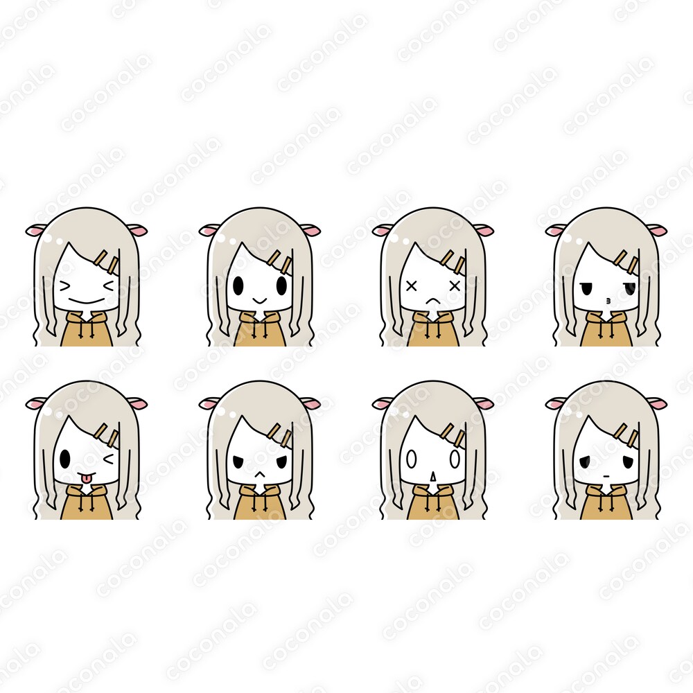 【SNSアイコン・挿絵】かわいい羊耳ミニキャラ、8表情セット