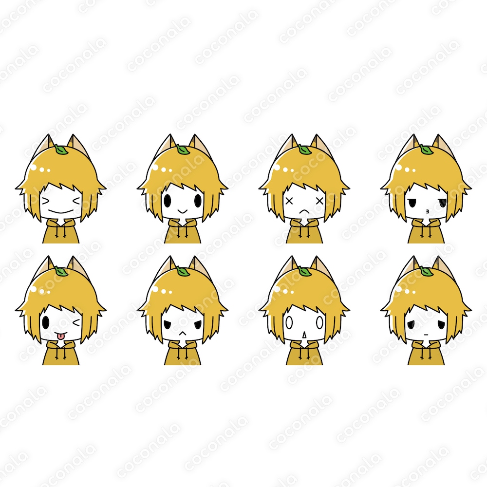 【SNSアイコン・挿絵】かわいい狐耳ミニキャラ、8表情セット