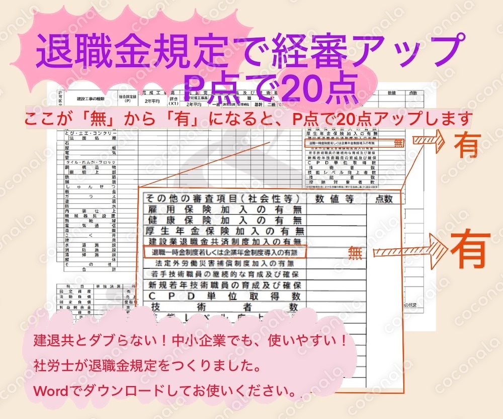 Word　建設業者様用・建退共加入者以外の退職金規定　経審アップ・福利厚生制度拡充
