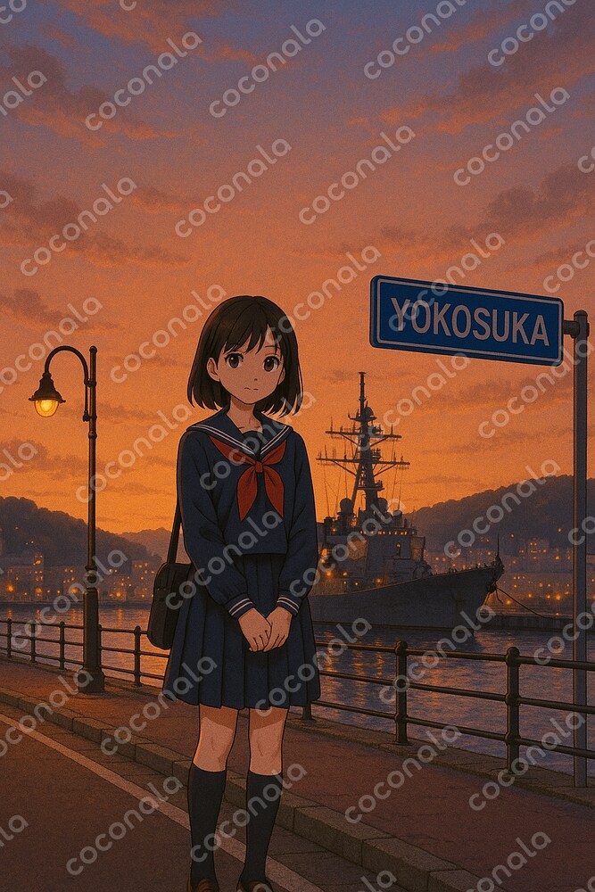 夕焼けの横須賀と女子高生